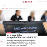25 janvier 2017 - Un groupe d’élus bourgeois s’allie contre la RIE III (Le Temps)